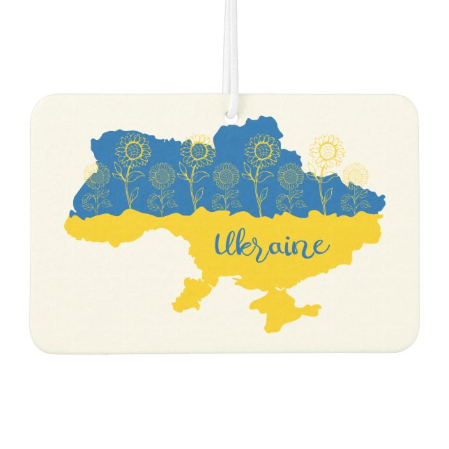 Désodorisant Pour Voiture Carte de l'Ukraine avec tournesol et drapeau ukrai (Devant)