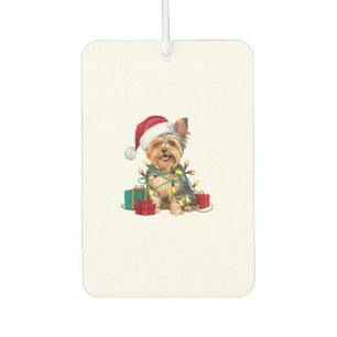 Désodorisant Pour Voiture Chapeau de Père Noël avec éclairage de Noël Yorkie