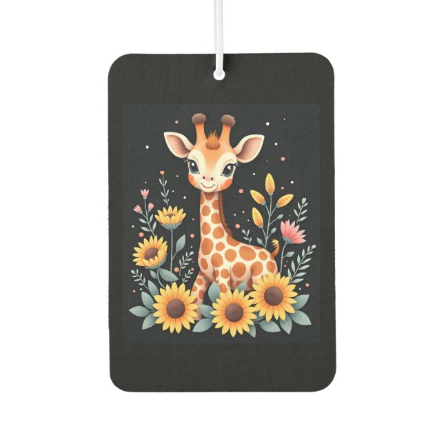 Désodorisant Pour Voiture Charming Giraffe Surrounded By Flowers Long Sleeve (Devant)