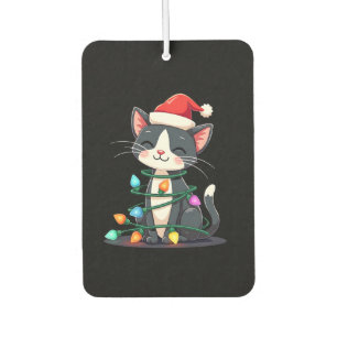 Désodorisant Pour Voiture Chat de Noël Smoking chat noir Noël lumières minou