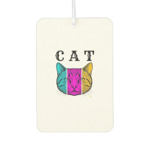 Désodorisant Pour Voiture Chat gravé vintage bloc de couleur graphique Desig