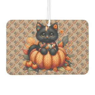 Désodorisant Pour Voiture Chat noir sur Citrouille avec Motif de courtepoint