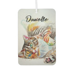 Désodorisant Pour Voiture Chat tigré chats animal de compagnie art Aquarelle