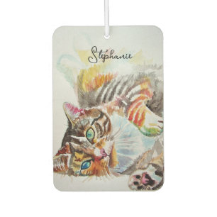 Désodorisant Pour Voiture Chat tigré Chats animalerie art Aquarelle Dames Po