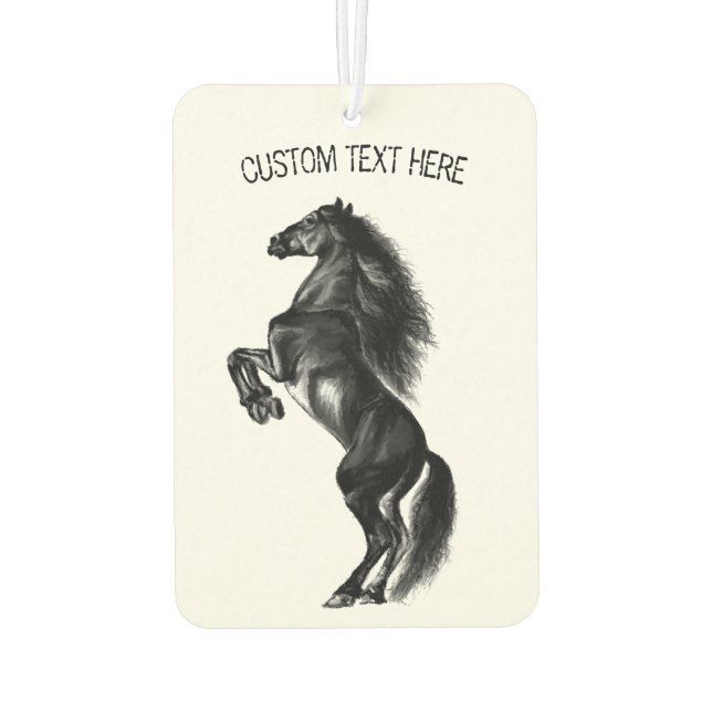 Désodorisant Pour Voiture Cheval sauvage noir dressé - Dessin noir et blanc (Dos)