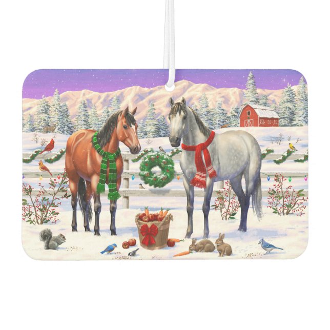 Désodorisant Pour Voiture Chevaux de Noël en neige (Devant)