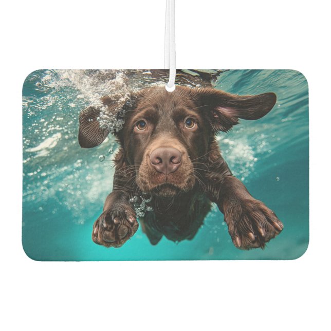 Désodorisant Pour Voiture Chocolat Joueur Labrador nage sous l'eau (Devant)