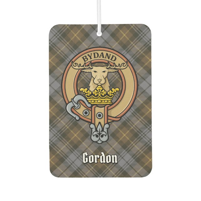 Désodorisant Pour Voiture Clan Gordon Crest sur Tartan Patiné (Devant)