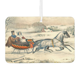 Désodorisant Pour Voiture Classique 1853 Promenade en traîneau Currier Ives