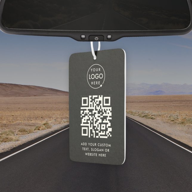 Désodorisant Pour Voiture Code QR | Logo Professionnel Simple Noir (Versatile editable air freshener template with interactive QR code & your business logo.)