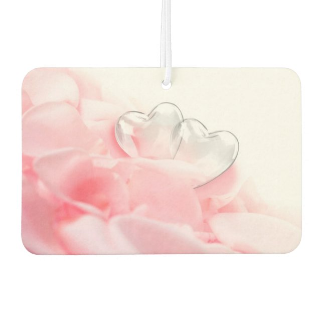 Désodorisant Pour Voiture Coeurs de verre romantique Pétales Roses (Devant)
