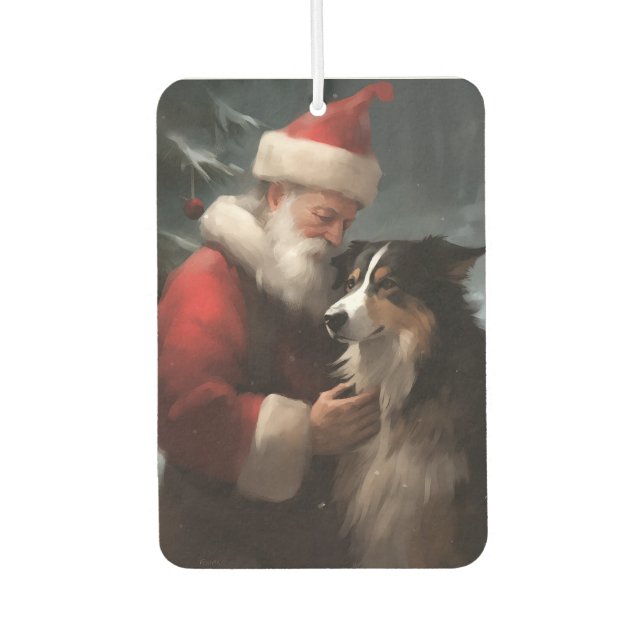 Désodorisant Pour Voiture Collie frontalier avec Noël Festif du Père Noël (Devant)