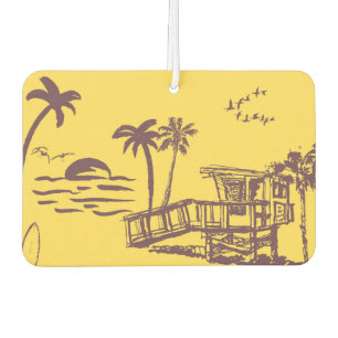 Désodorisant Pour Voiture Cool Vintage Jaune Tropical Beach Croquis
