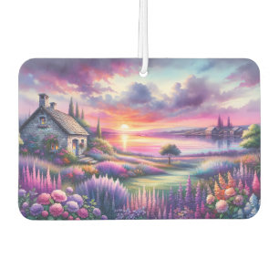 Désodorisant Pour Voiture Cottage au Coucher de Soleil Pastel Jardin au Bord