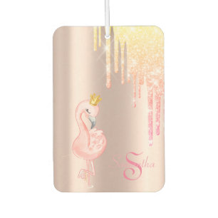 Désodorisant Pour Voiture Couronne de flamant rose, or rose, gouttes de pail