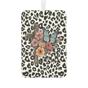 Désodorisant Pour Voiture Croix du léopard des neiges, fleurs et papillons