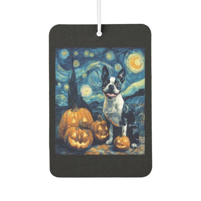 Désodorisant Pour Voiture Cute Boston Terrier Dog Halloween Jack O Lantern P (Devant)