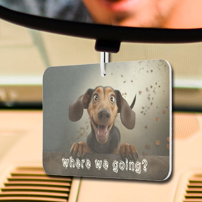 Désodorisant Pour Voiture Cute Chien Photo Voiture Air Freshener ("Where we going?" cute dog photo car air freshener - you can change to a photo of your dog!)