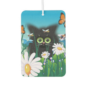 Désodorisant Pour Voiture Cute Fluffy Black Kitten et Daisy Art