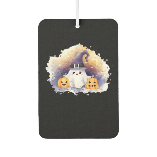 Désodorisant Pour Voiture Cute Ghost Cat with Pumpkins � Kawaii Halloween Ar (Devant)