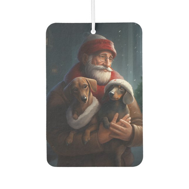 Désodorisant Pour Voiture Dachshund Avec Noël Festif Du Père Noël (Devant)