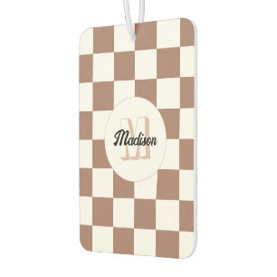 Désodorisant Pour Voiture Damas mosaïque marron moka blanc rétro Monogramme