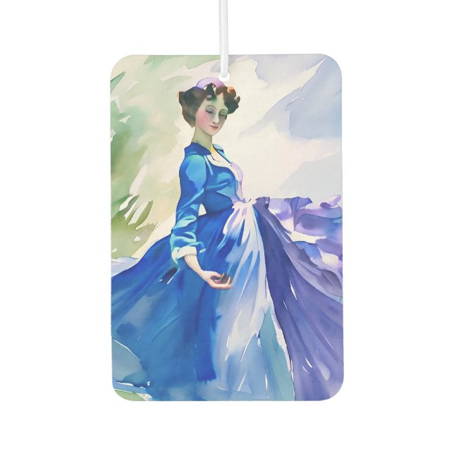 Désodorisant Pour Voiture Dame en Robe Bleue - Peinture aquarelle (Devant)