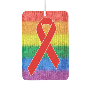 Désodorisant Pour Voiture Drapeau arc-en-ciel tricot et ruban de sensibilisa