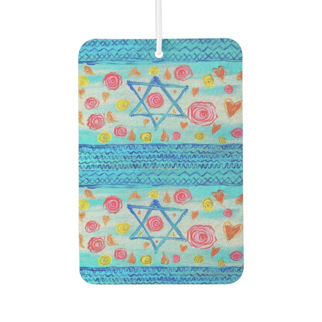 Désodorisant Pour Voiture Drapeau israélien lunaire avec fleurs & coeurs (Devant)