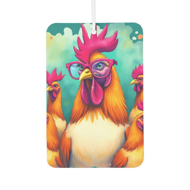 Désodorisant Pour Voiture Drôle Hipster Rooster Retro Pop Art Illustration (Devant)