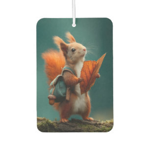 Désodorisant Pour Voiture Écureuil avec sac à dos et feuille d'automne
