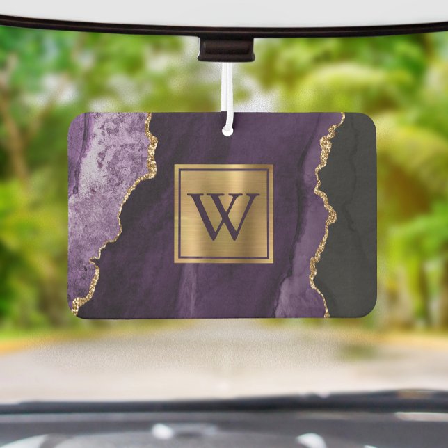 Désodorisant Pour Voiture Elegant Purple Gold Agate Monogram (Créateur téléchargé)