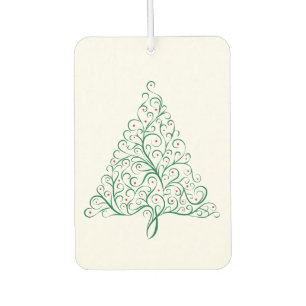 Désodorisant Pour Voiture Élégante calligraphie rouge et verte Arbre de Noël
