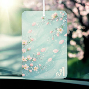 Désodorisant Pour Voiture Élégantes Initiales Fleur de Cerisier Turquoise Ro