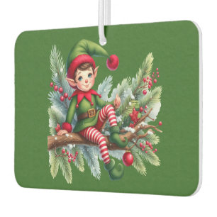 Désodorisant Pour Voiture Elfe De Noël Sur Une Branche De Pin