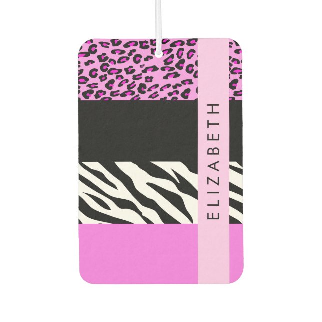 Désodorisant Pour Voiture Empreinte de léopard, Zebra Print, Rose, Votre nom (Devant)