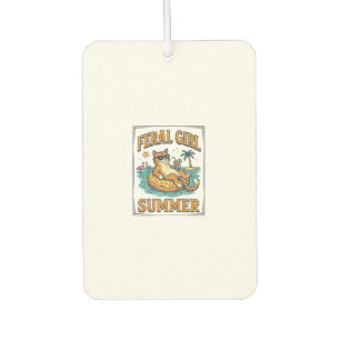 Désodorisant Pour Voiture Feral Girl Summer Cat Float Vintage Shirt Design_1