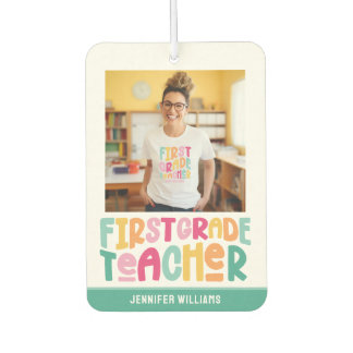 Désodorisant Pour Voiture First Grade Teacher Colorful Text Photo