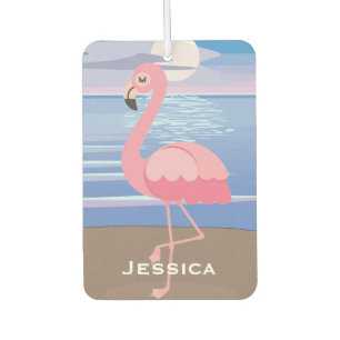 Désodorisant Pour Voiture Flamant rose d'île tropicale personnalisée