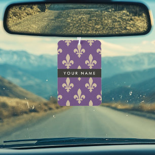 Désodorisant Pour Voiture Fleur de Lis, Beige sur Violet, Royal, Votre Nom