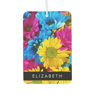 Désodorisant Pour Voiture Fleurs colorées, Faisées, Boho, Votre Nom