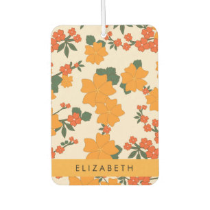 Désodorisant Pour Voiture Fleurs Oranges, Motif De Fleurs, Votre Nom