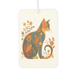 Désodorisant Pour Voiture Floral Cat Silhouette � Colorful Vintage Botanical