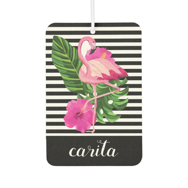 Désodorisant Pour Voiture Freshener à air rayé Flamant rose personnalisé (Devant)