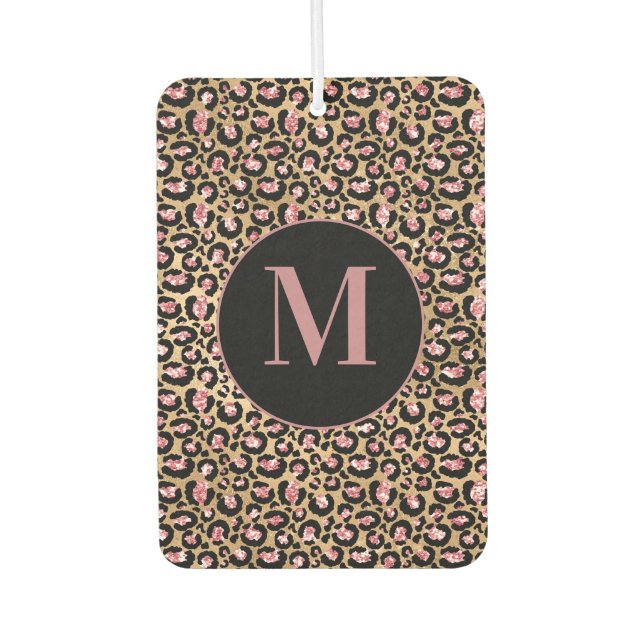 Désodorisant Pour Voiture Fun Chic Rose Black Gold Cheetah/Leopard Monogram (Devant)