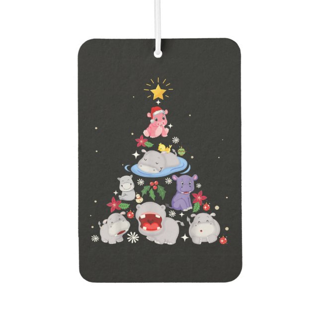 Désodorisant Pour Voiture Funny arbre de Noël hippo| Hippopotame de Noël (Devant)