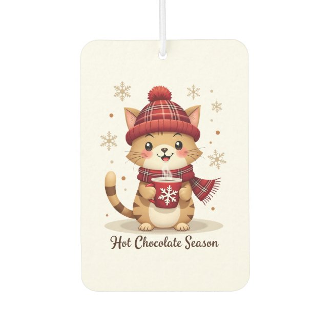 Désodorisant Pour Voiture Funny Cat Hot Choco Season Merry Christmas Mom Dad (Devant)