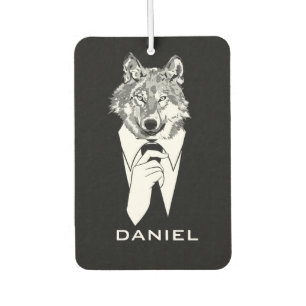 Désodorisant Pour Voiture Funny Hipster Wolf avec Black Tuxedo Personnalisé