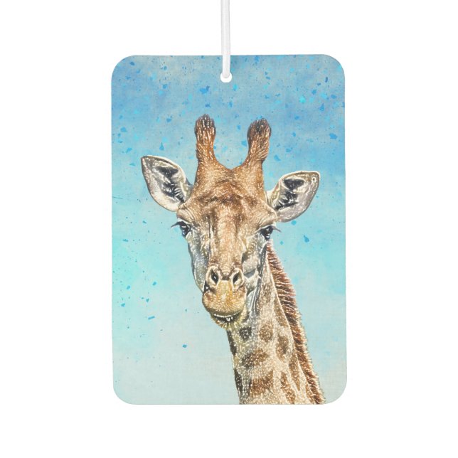Désodorisant Pour Voiture Giraffe curieuse avec Ciel de Confetti Bleu (Devant)