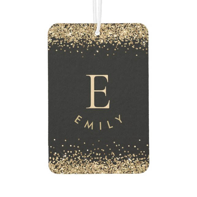 Désodorisant Pour Voiture Girl Gold Parties scintillant noir Monogramme Nom  (Dos)